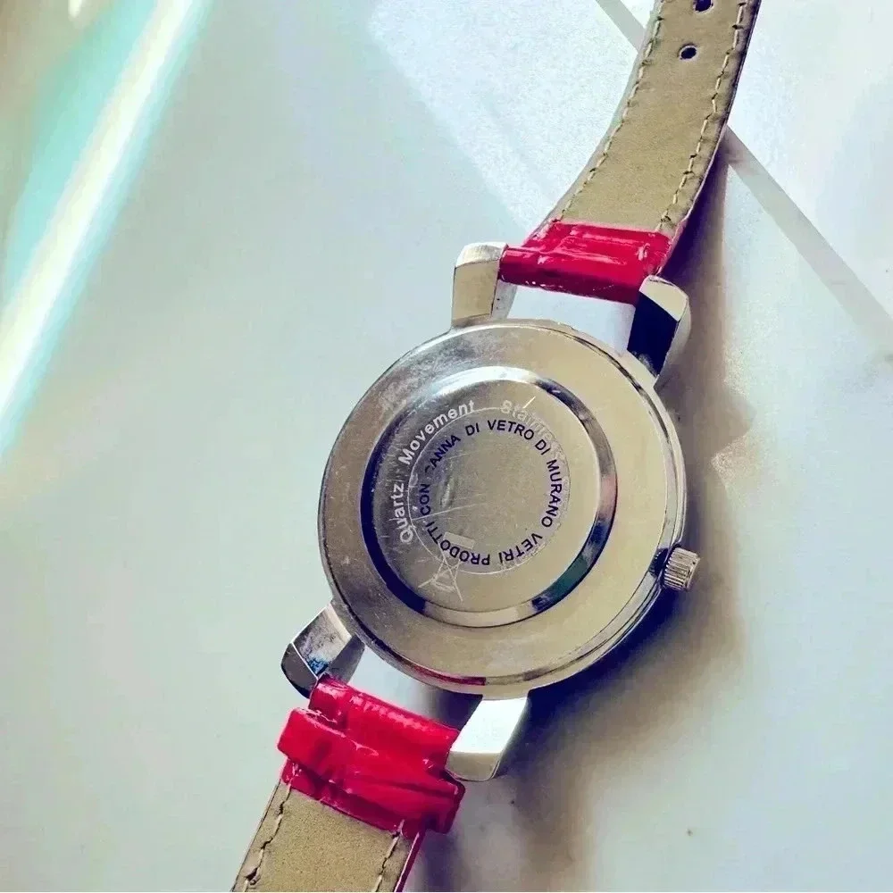 GlassOfVenice Serena Murano Millefiori Watch With Leather Band - Red